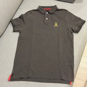 Psycho Bunny Polo Shirt Size 4 (S) Dark Heather Gray rabbit red logo embroidery